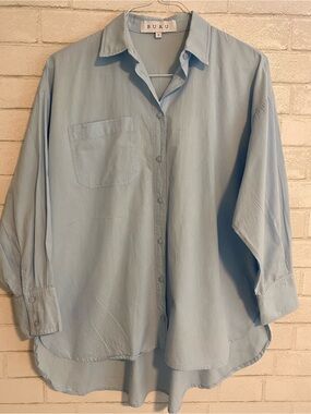 $208 BURU Light Blue Button Down Oversized Cotton Blouse Small As Is Small Flaw